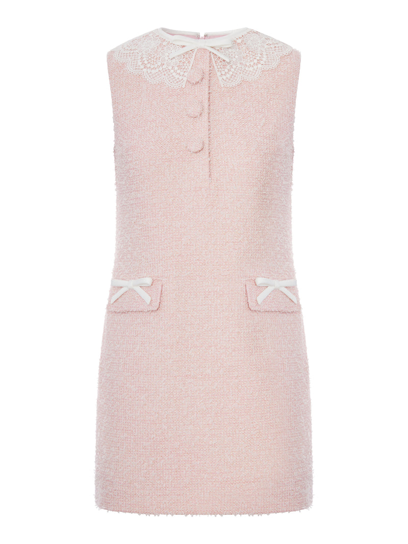 PINK MINI DRESS WITH BOUCLE LACE COLLAR