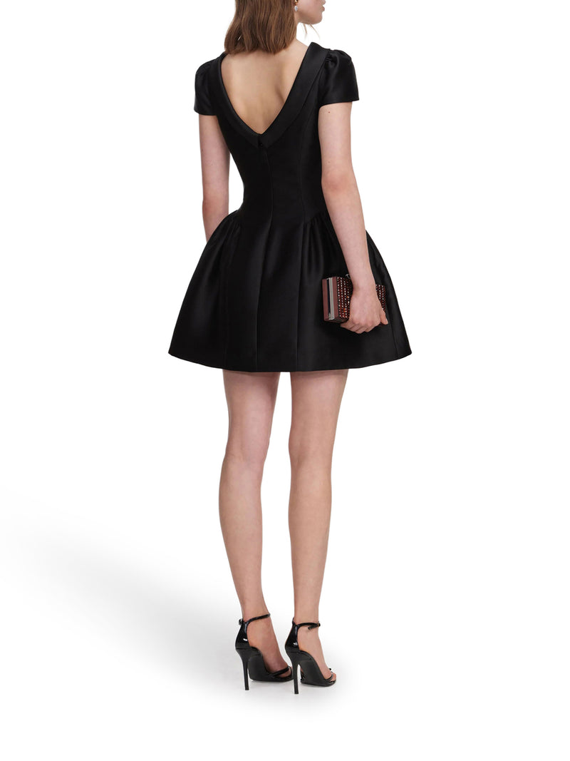 BLACK TAFFETA MINI DRESS WITH COLLAR