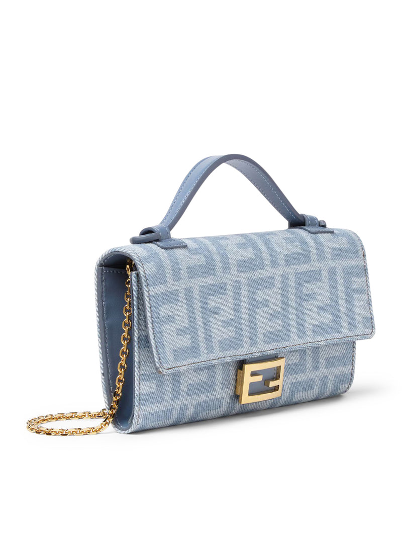 CONTINENTAL WITH CHAIN BAGUETTE DENIM WALLET FF LIGHT BLUE