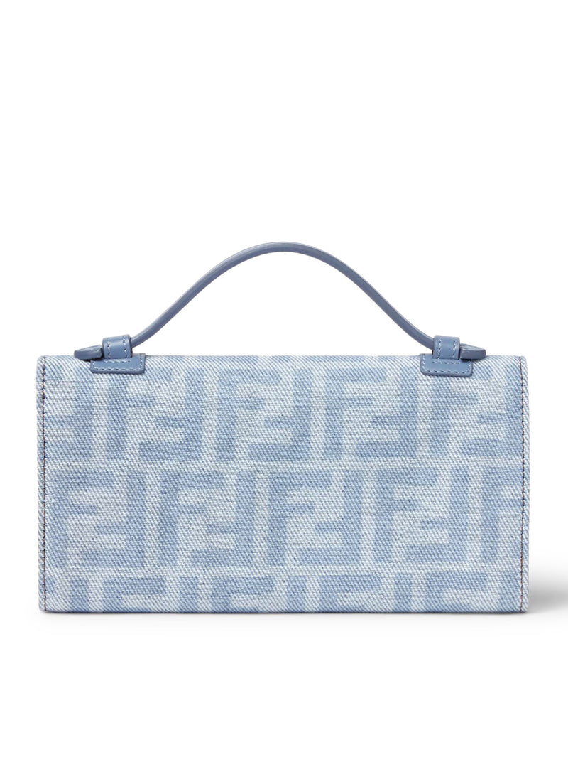 CONTINENTAL WITH CHAIN BAGUETTE DENIM WALLET FF LIGHT BLUE