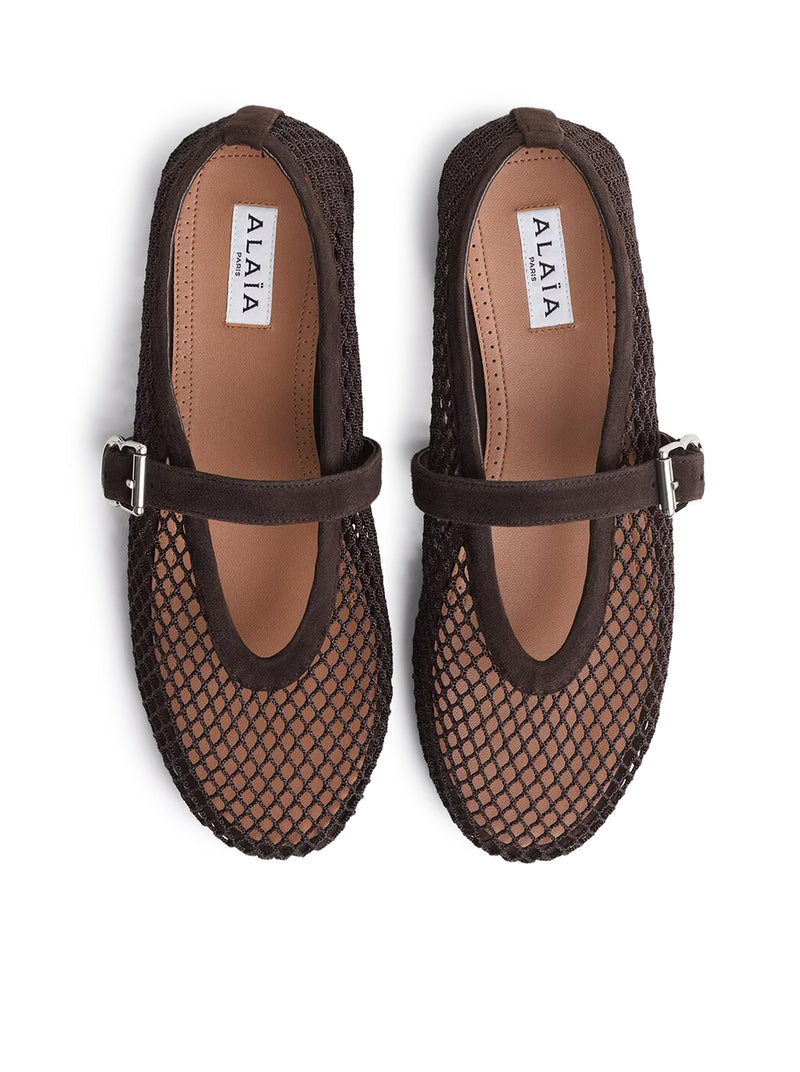 FLAT BALLERINAS IN MESH AND SUEDE