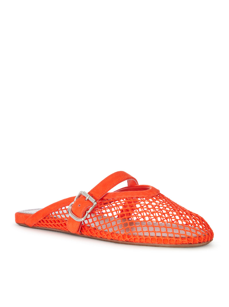FLAT MULE IN MESH AND SUEDE