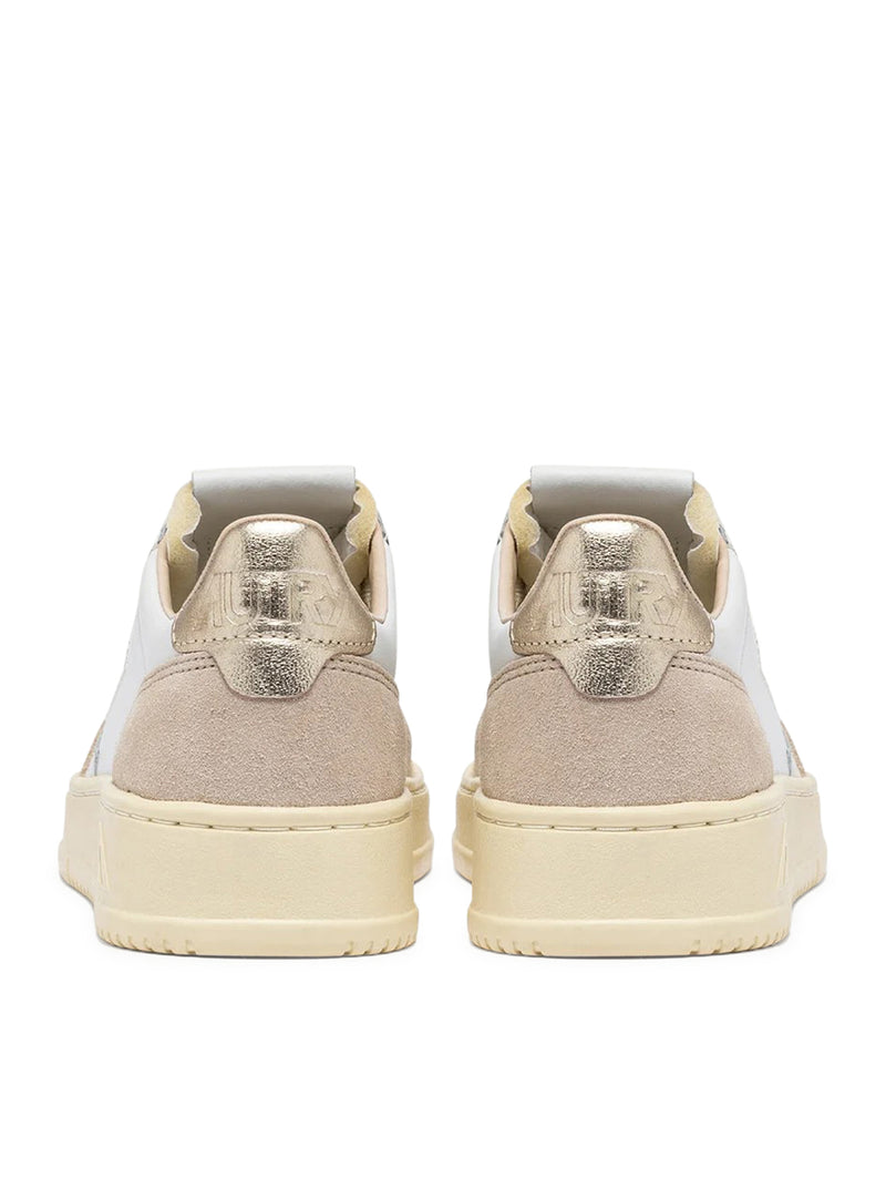 MEDALIST LOW SNEAKERS IN WHITE AND GOLD LEATHER AND SUEDE