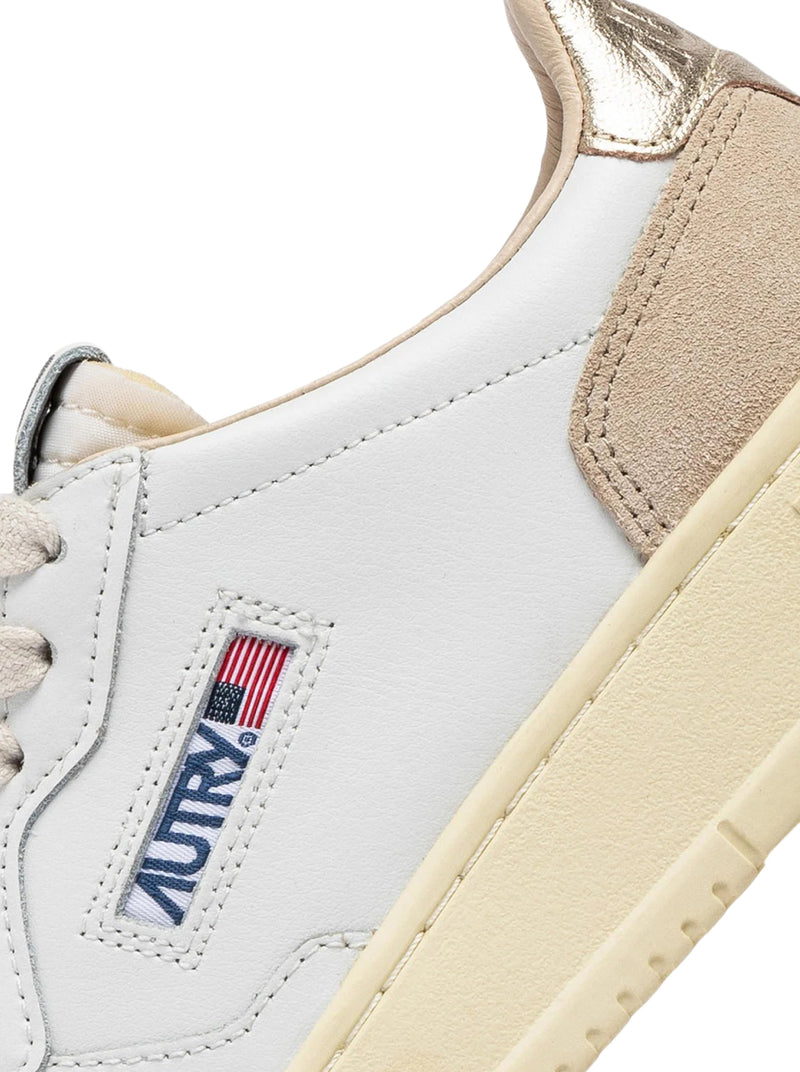 MEDALIST LOW SNEAKERS IN WHITE AND GOLD LEATHER AND SUEDE