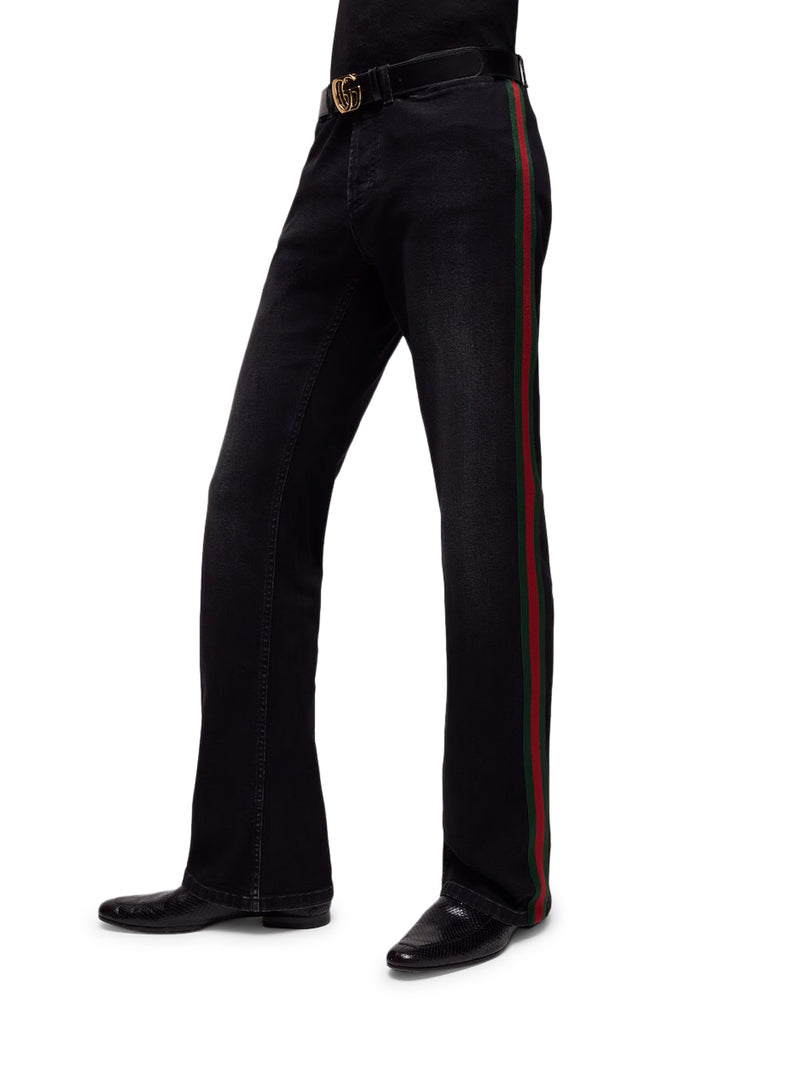 COTTON DENIM TROUSERS WITH WEB RIBBON