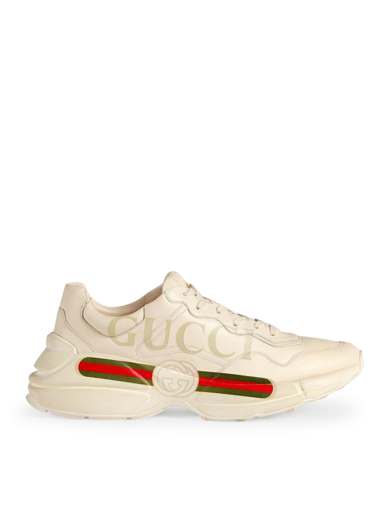 WOMEN`S RHYTON LEATHER SNEAKERS WITH GUCCI LOGO