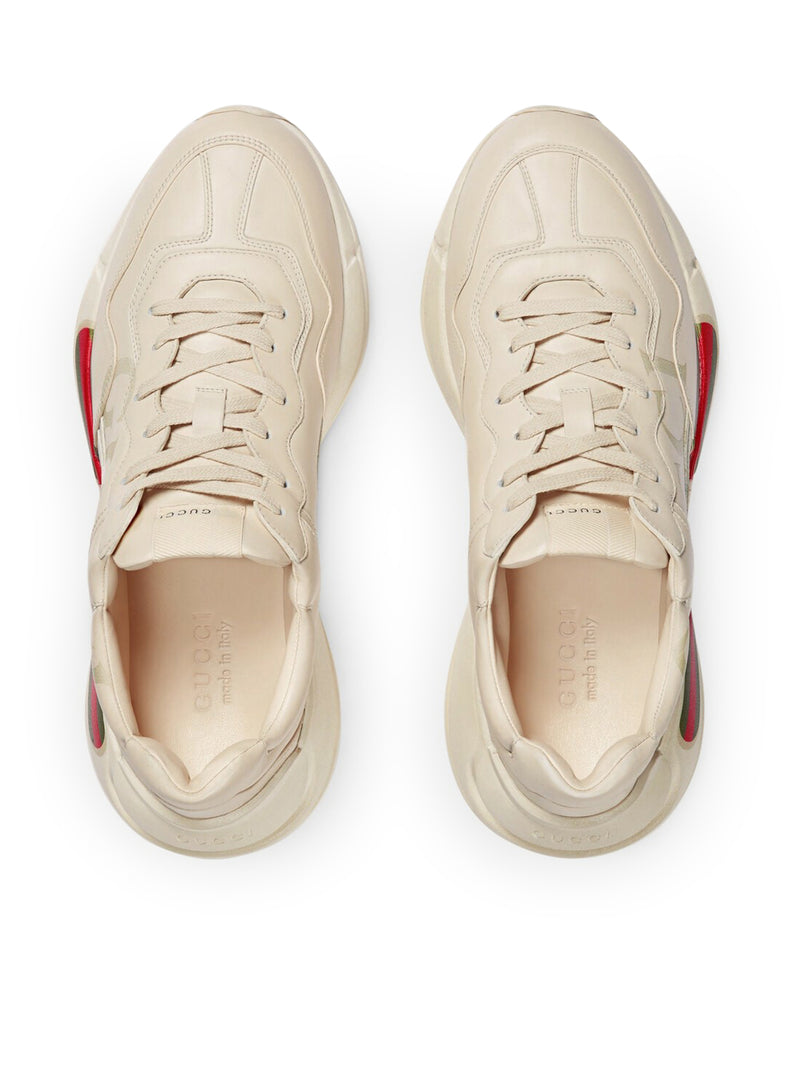 WOMEN`S RHYTON LEATHER SNEAKERS WITH GUCCI LOGO