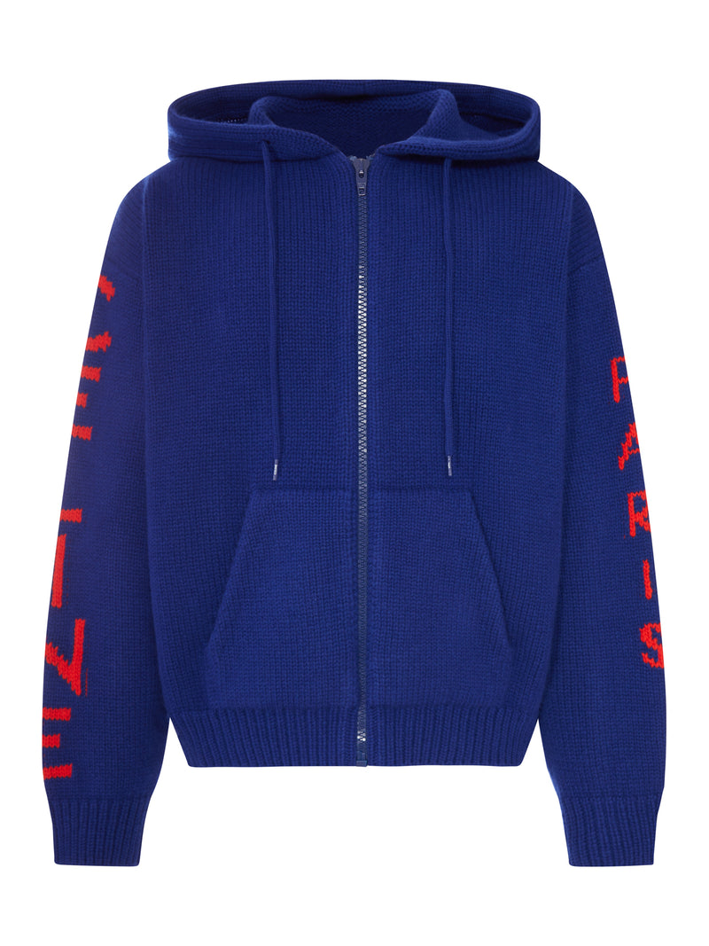 HOODED RIBBED KNIT ZIP-UP CARDIGAN