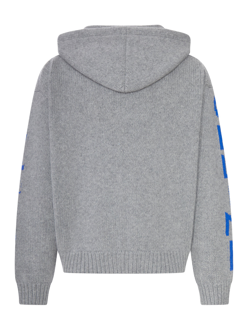 HOODED RIBBED KNIT ZIP-UP CARDIGAN
