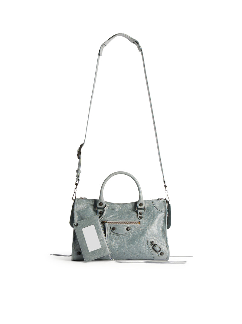 LE CITY SMALL BAG IN ARENA GREY-BLUE LAMBSKIN WITH BRASS FINISHING