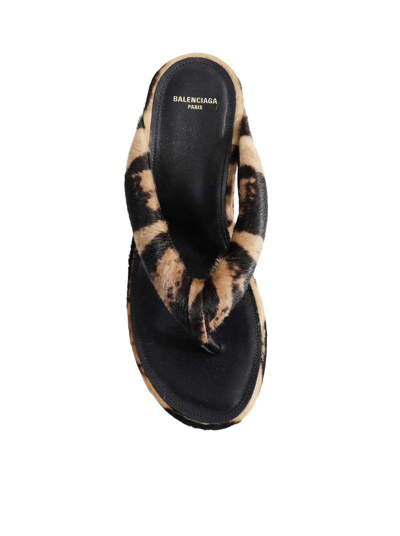 GAETA WEDGE THONG SANDAL IN OCELOT-PRINT CALF HAIR