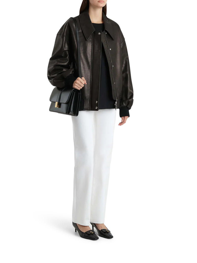SHELMAN LEATHER BOMBER JACKET WITH WIDE NECK