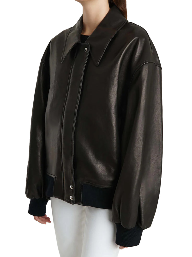 SHELMAN LEATHER BOMBER JACKET WITH WIDE NECK