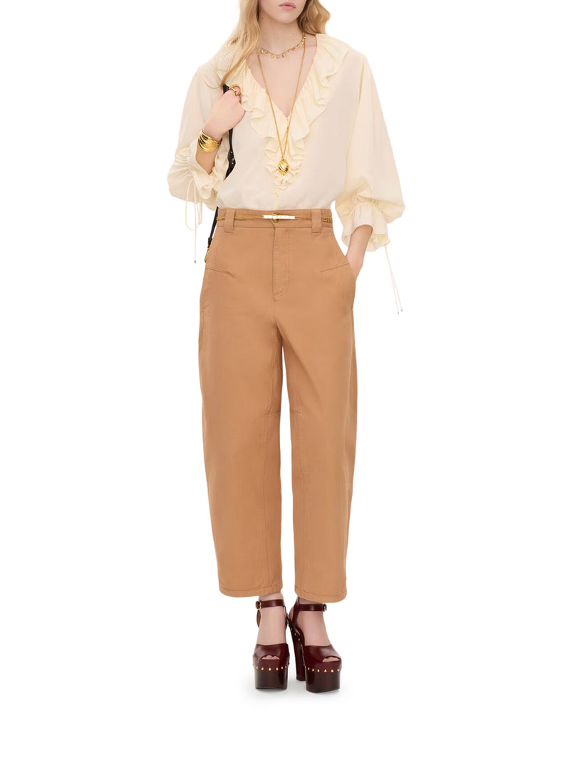 V-NECK RUFFLE TOP IN CRÊPE DE CHINE