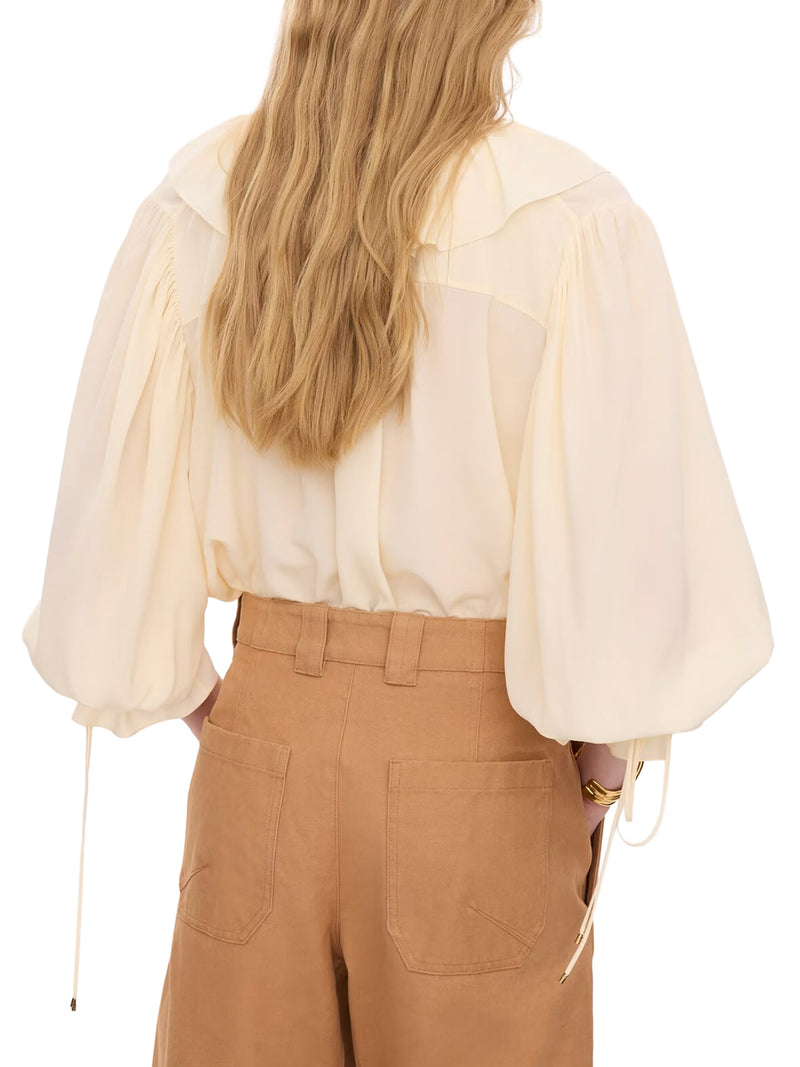 V-NECK RUFFLE TOP IN CRÊPE DE CHINE