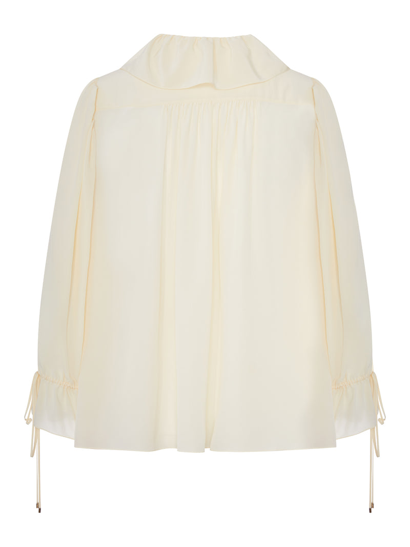 V-NECK RUFFLE TOP IN CRÊPE DE CHINE