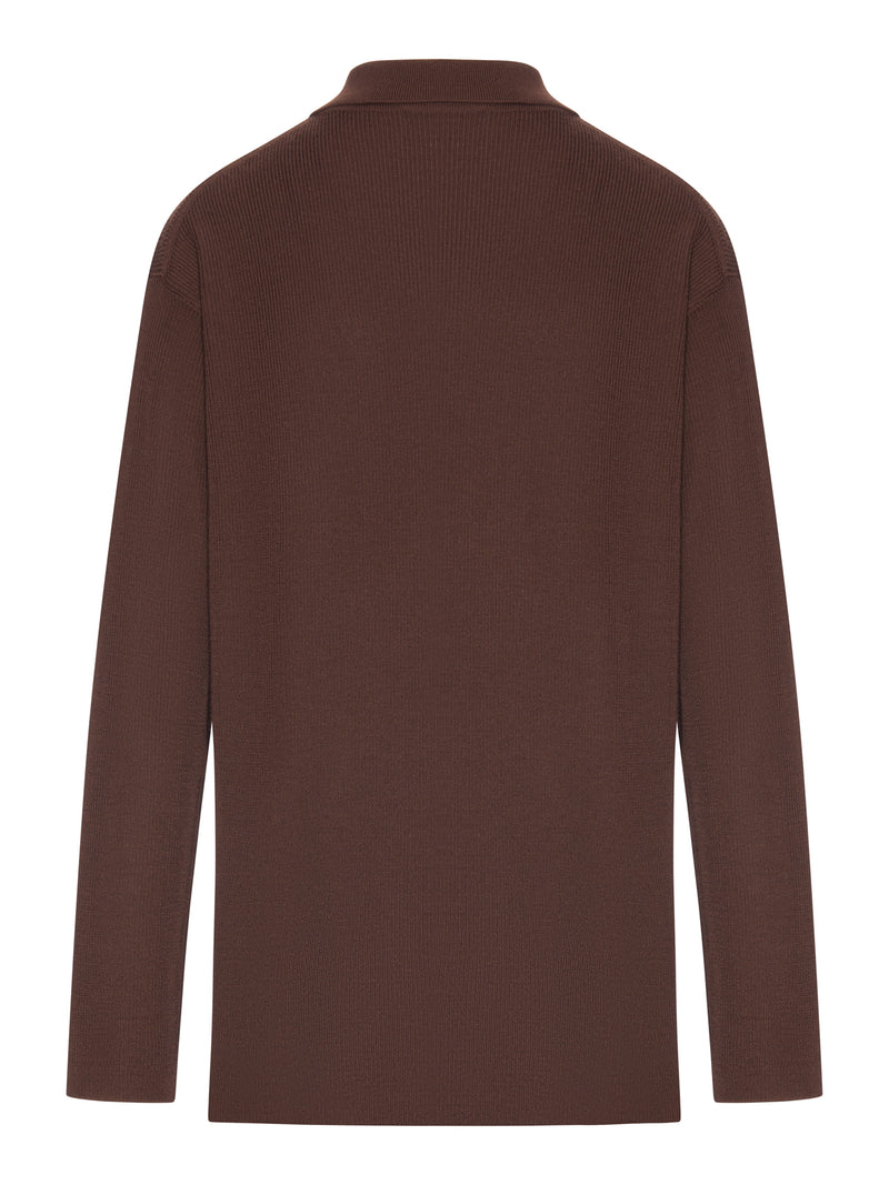 RIBBED WOOL POLO SWEATER