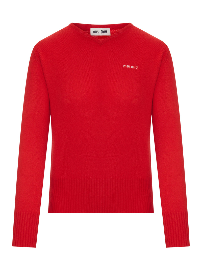 CASHMERE V-NECK SWEATER WITH LOGO