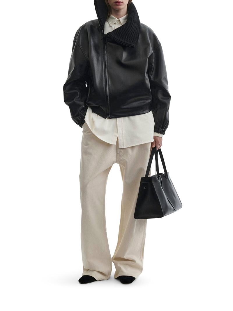LEATHER JACKET WITH WOOL COLLAR