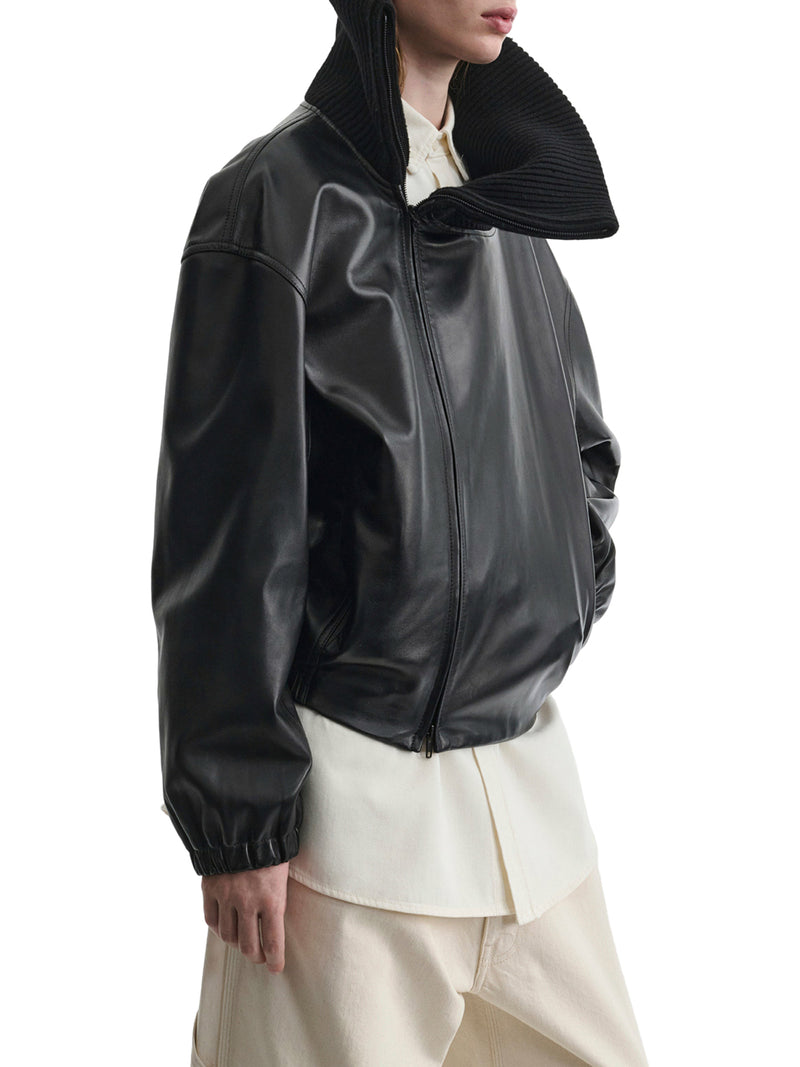 LEATHER JACKET WITH WOOL COLLAR