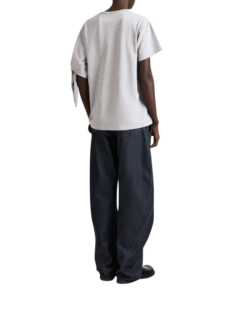 MELANGE EFFECT T-SHIRT WITH KNOTTED SLEEVES
