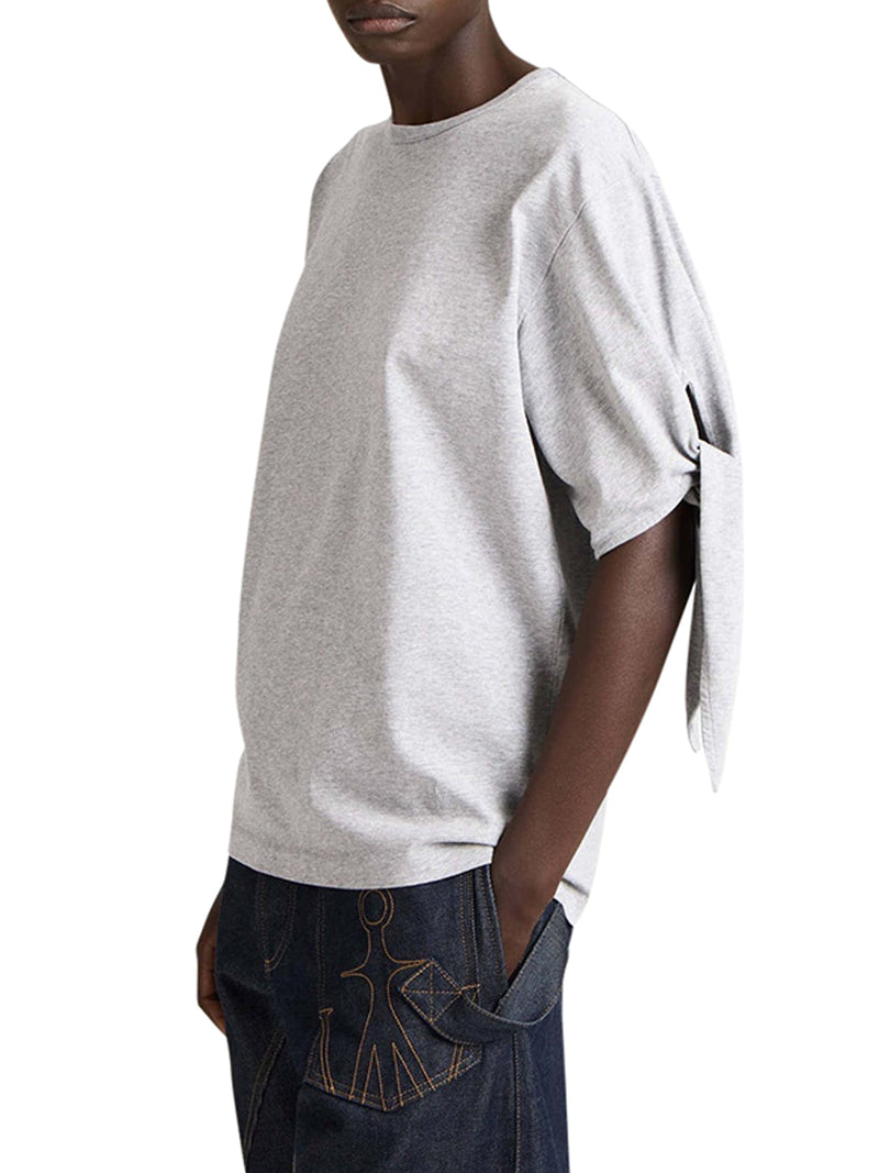 MELANGE EFFECT T-SHIRT WITH KNOTTED SLEEVES
