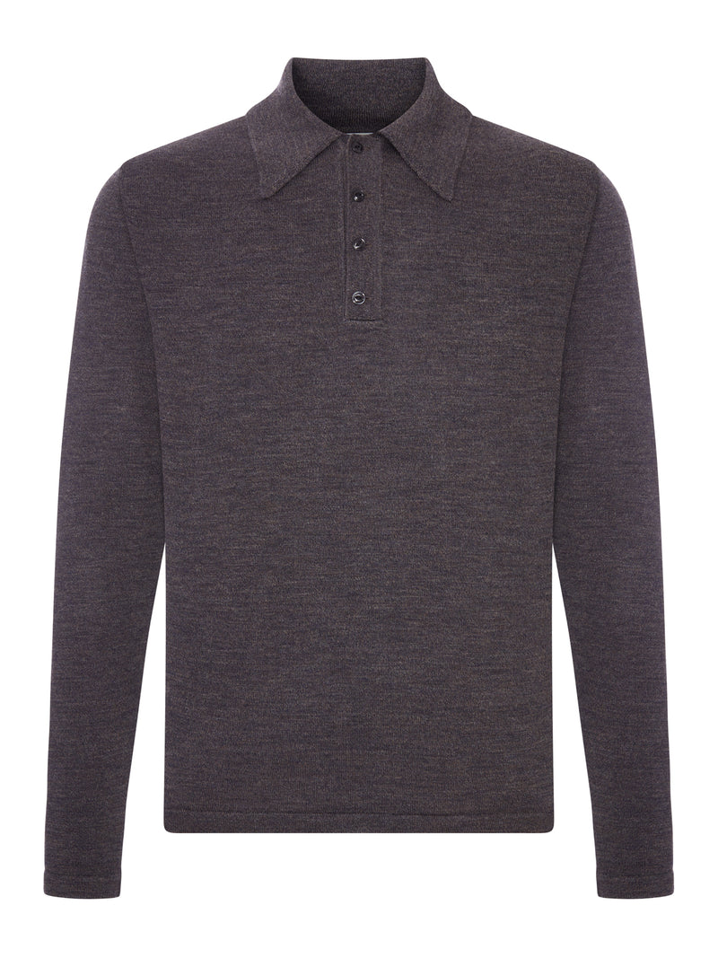 LONG-SLEEVED POLO SHIRT IN PREMIUM MOULINÉ MERINO WOOL