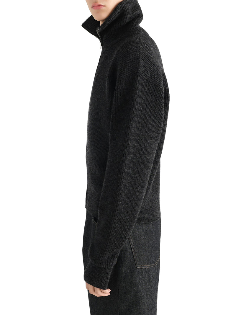 ZIP-UP WOOL CARDIGAN WITH A MÉLANGE EFFECT