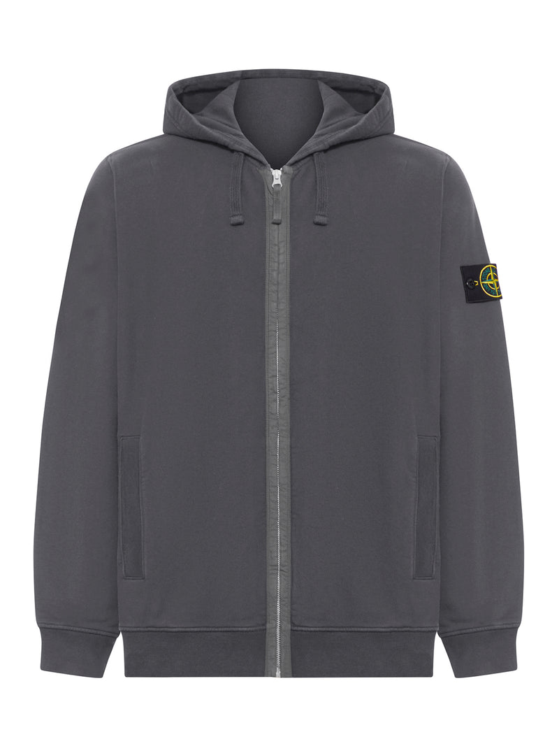 COTTON SWEATSHIRT WITH ZIP, HOOD AND COMPASS LOGO