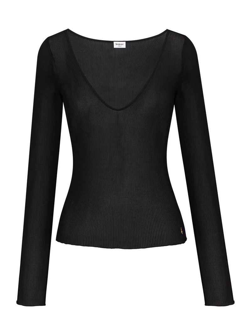 RIBBED SILK V-NECK CASSANDRE TOP