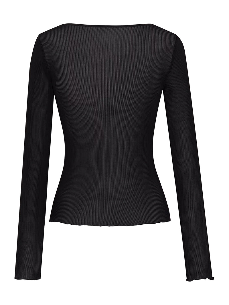 RIBBED SILK V-NECK CASSANDRE TOP