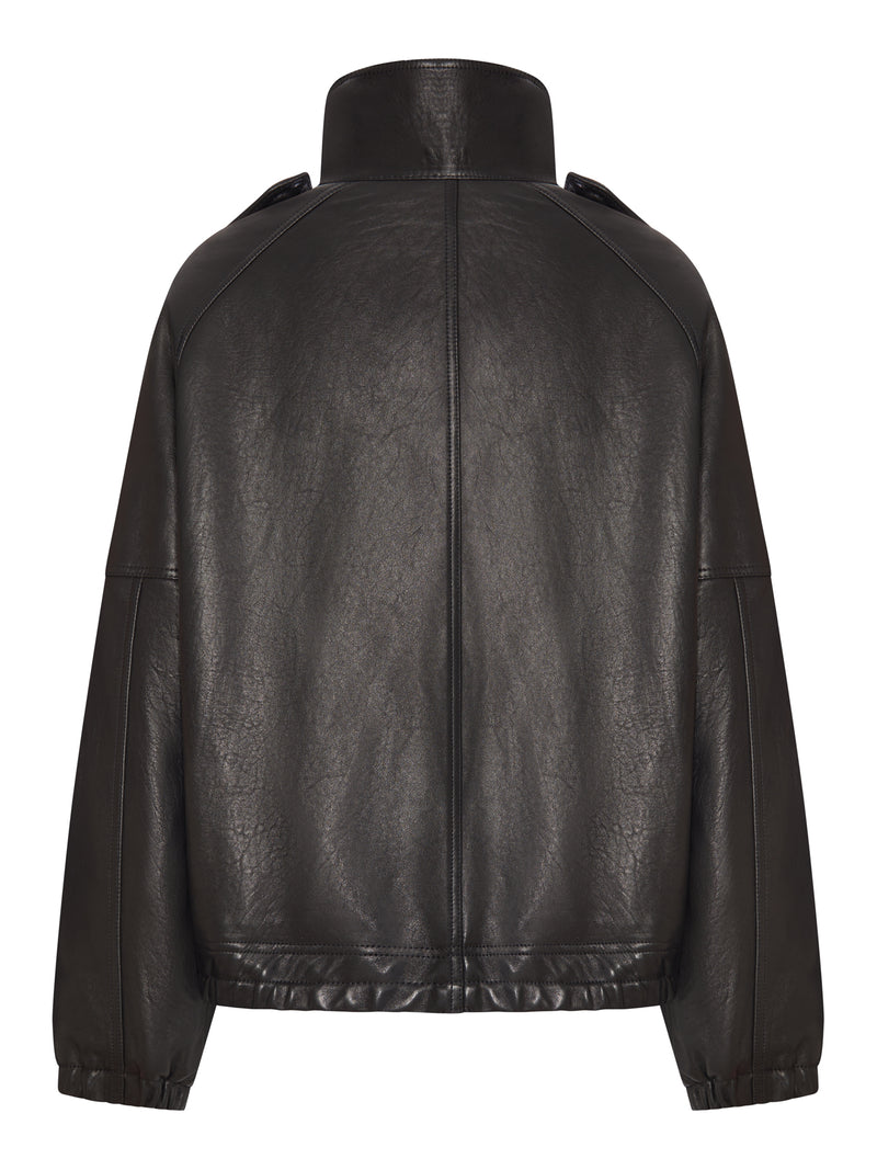 OVERSIZED LEATHER JACKET WITH HIGH COLLAR
