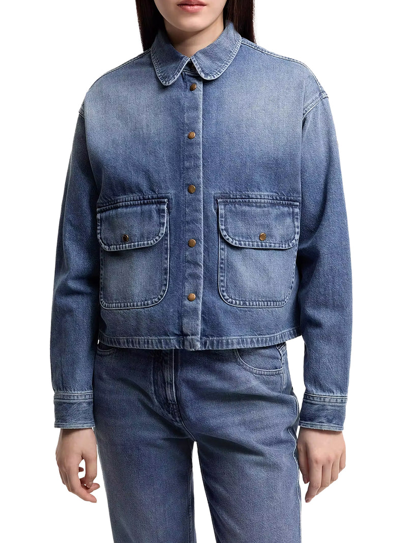DENIM SHIRT WITH TEDDY TRIM