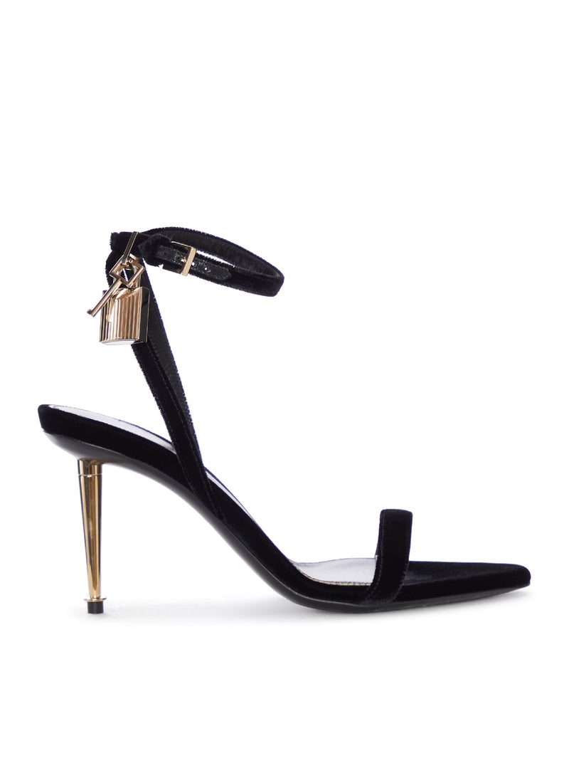 VELVET SANDAL WITH STRAP AND METALLIC HEEL