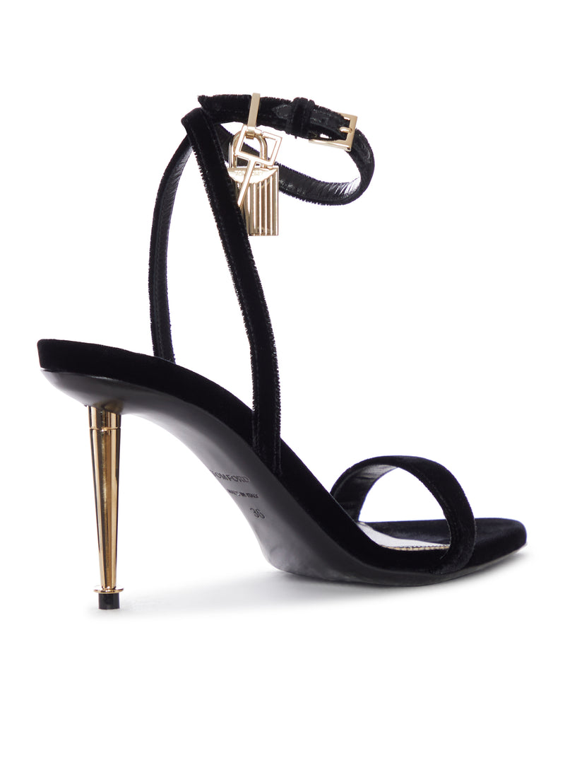 VELVET SANDAL WITH STRAP AND METALLIC HEEL
