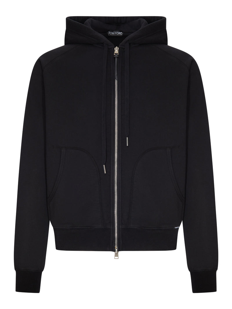 COTTON JERSEY SWEATSHIRT WITH ZIP AND HOOD