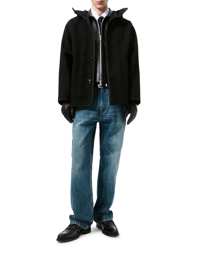 BLACK PRINTED WOOL LINER JACKET