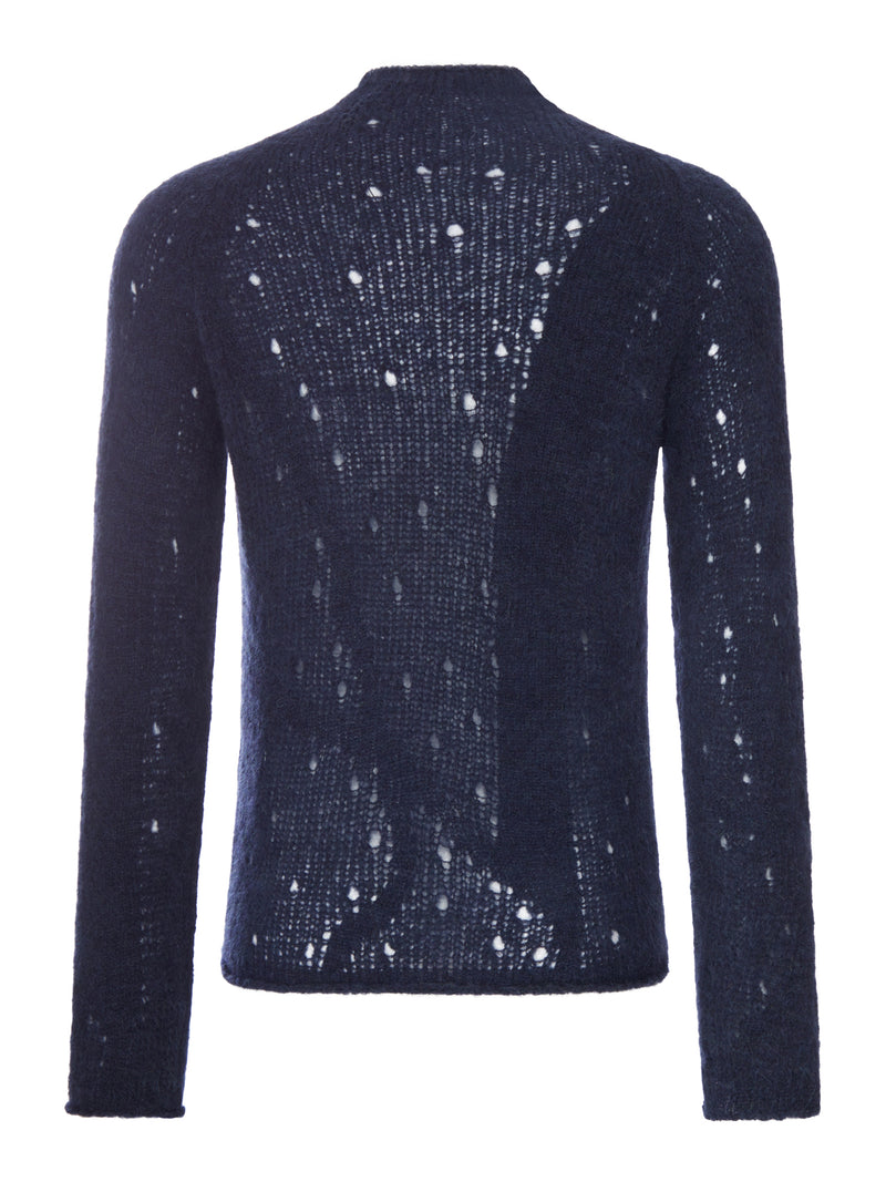 BLUE MÉLANGE ALPACA SWEATER WITH AN IRREGULAR TEXTURE