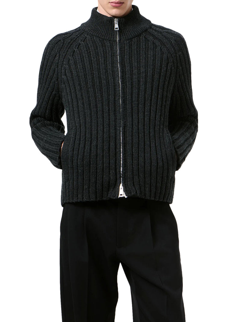 RIBBED MERINO WOOL ZIP-UP CARDIGAN