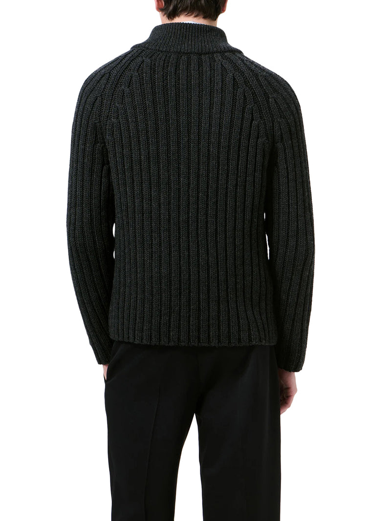 RIBBED MERINO WOOL ZIP-UP CARDIGAN