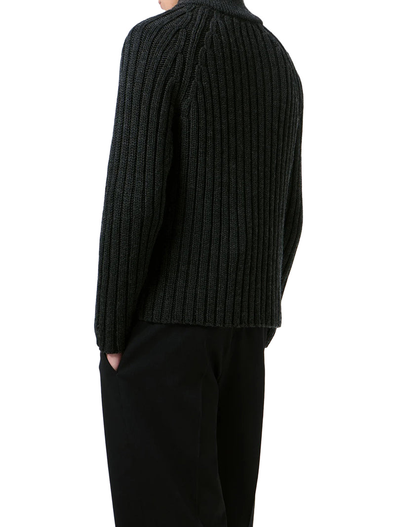 RIBBED MERINO WOOL ZIP-UP CARDIGAN