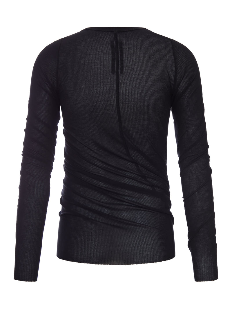 SEMI-TRANSPARENT RIBBED T-SHIRT WITH DRAPING