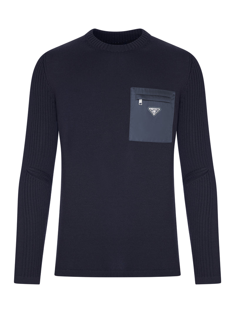WOOL SWEATER WITH RE-NYLON POCKET