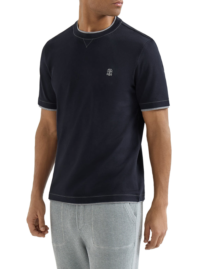 COTTON T-SHIRT WITH FRONT LOGO AND CONTRASTING TRIM