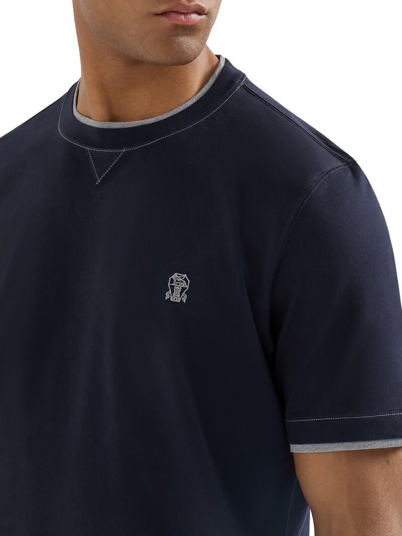 COTTON T-SHIRT WITH FRONT LOGO AND CONTRASTING TRIM
