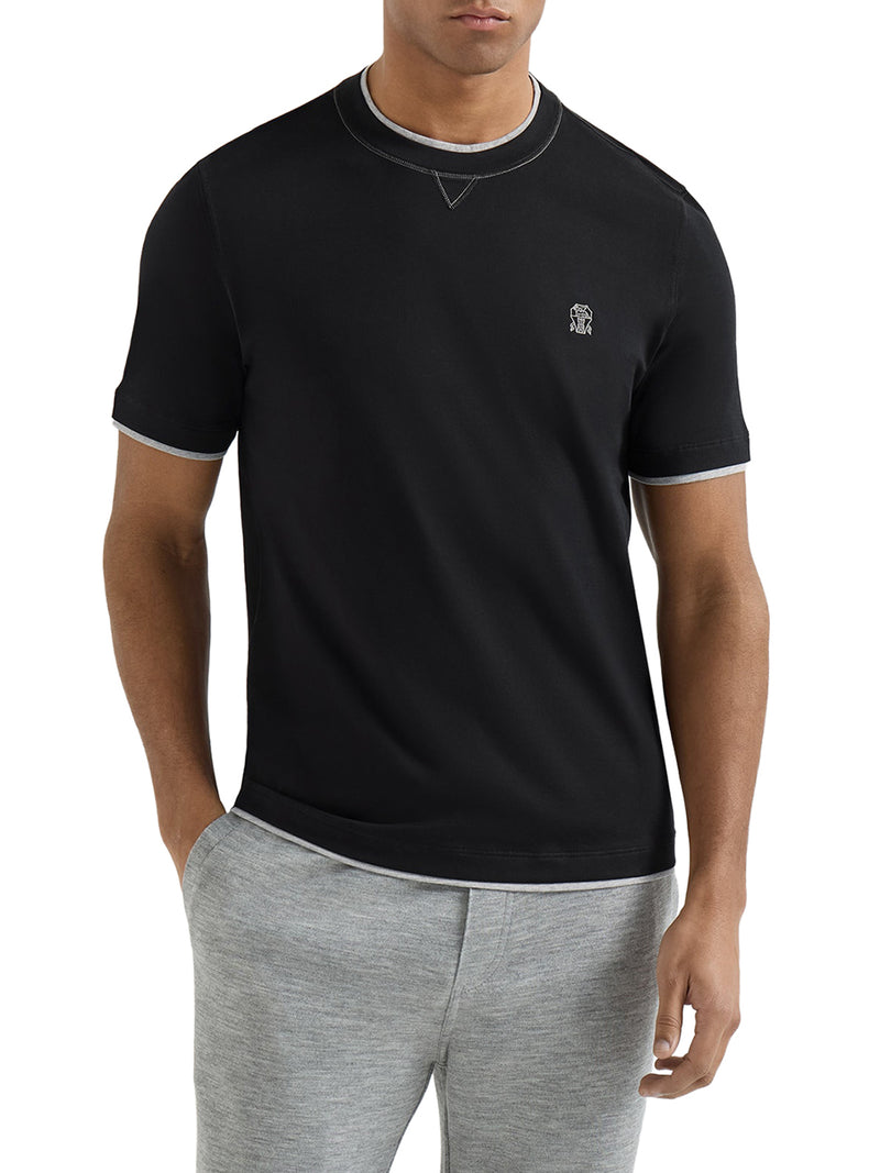 COTTON T-SHIRT WITH FRONT LOGO AND CONTRASTING TRIM