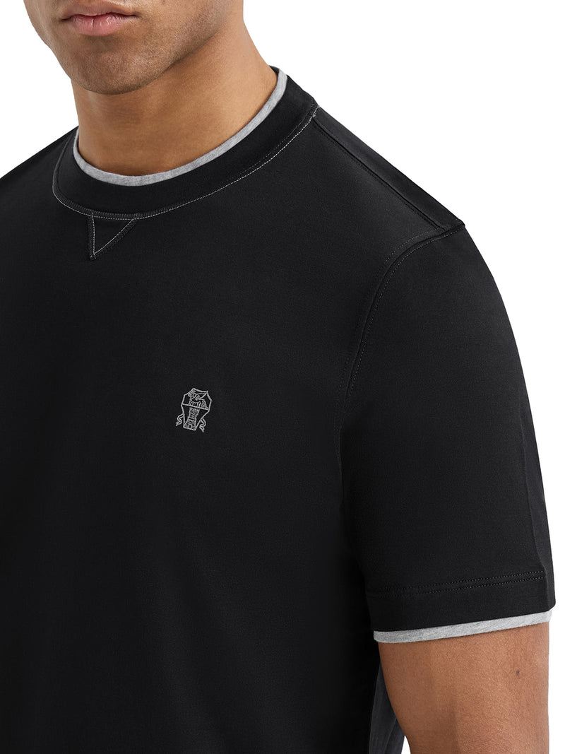 COTTON T-SHIRT WITH FRONT LOGO AND CONTRASTING TRIM