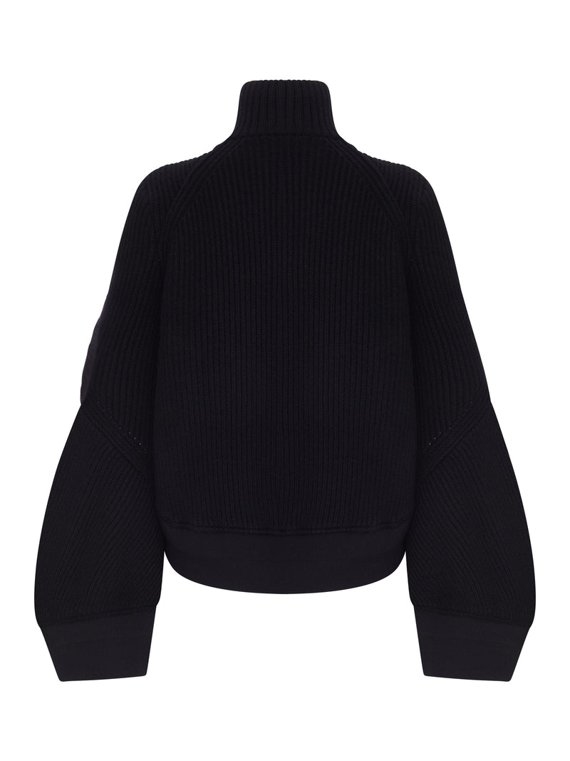 RIBBED KNIT BLOUSON WITH NYLON INSERTS