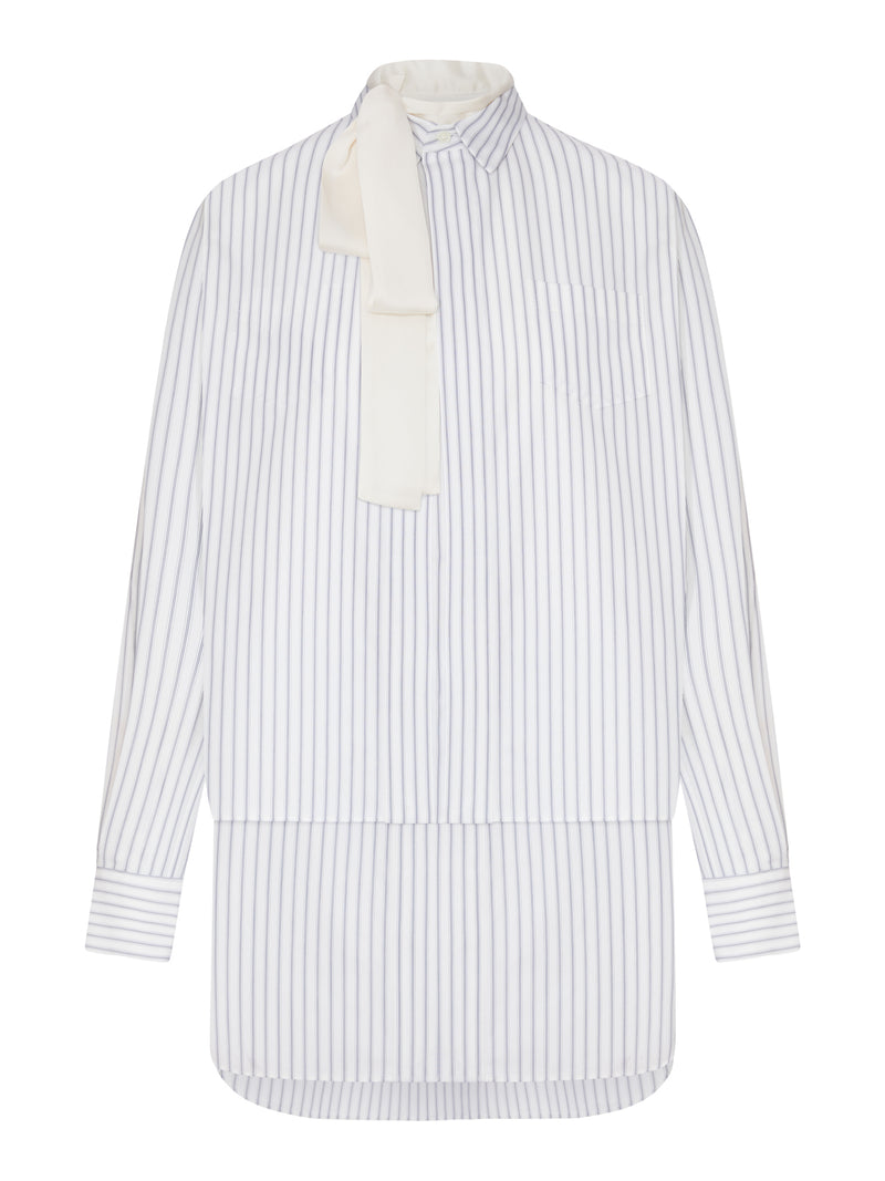 STRIPED SHIRT DRESS WITH INTEGRATED SCARF