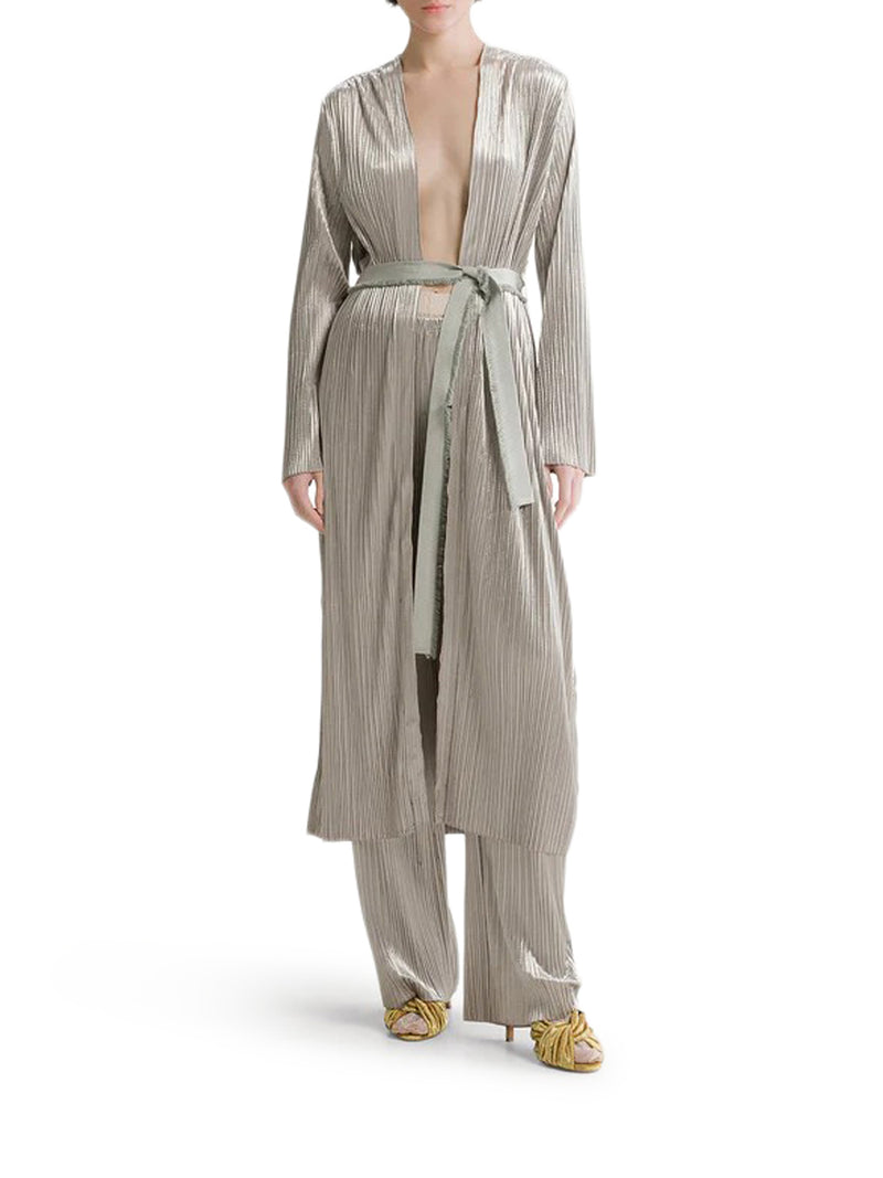 VELVET-EFFECT PLEATED JERSEY ROBE